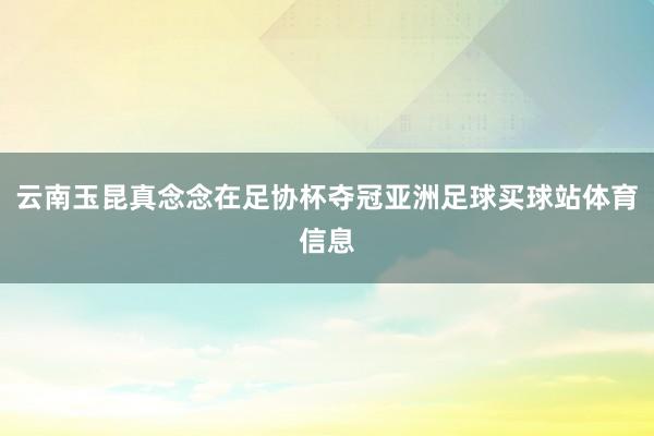 云南玉昆真念念在足协杯夺冠亚洲足球买球站体育信息